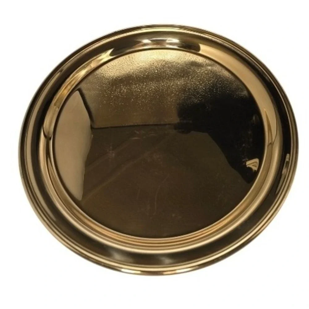 Gorham‎ Giftware L427 Round Gold Tone Metal Serving Tray Plate